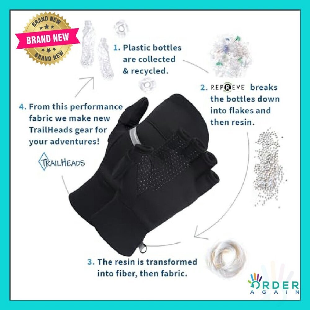 Convertible Running Mittens Reflective Accents Flip Top Magnetic Thumb Flap - Picture 7 of 8